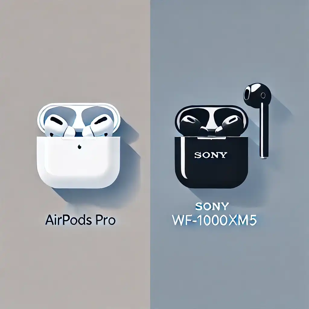 Apple AirPods Pro on one side and Sony WF-1000XM5 on the other