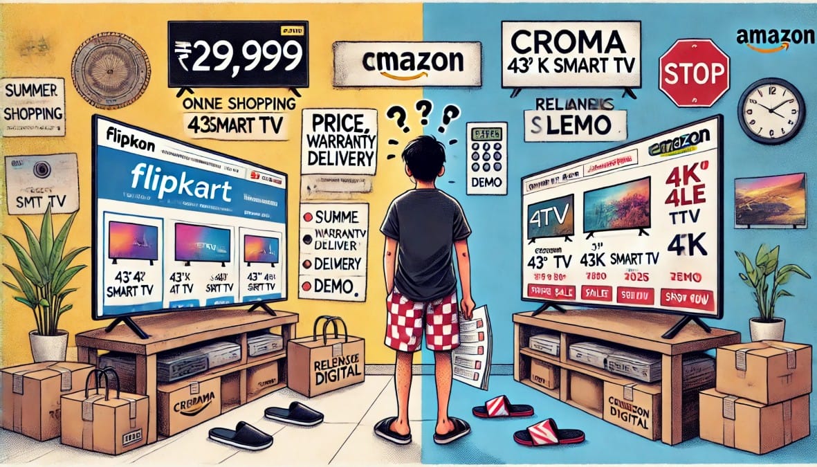 a buyer checking online tv shopping site