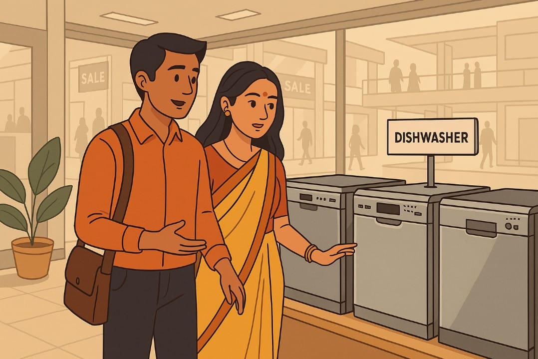a couple shopping for new dishwasher