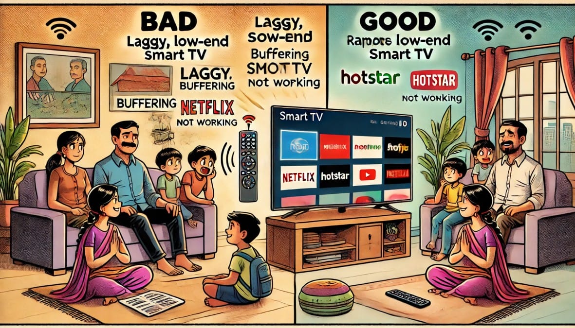 a family in their living room using a smart TV