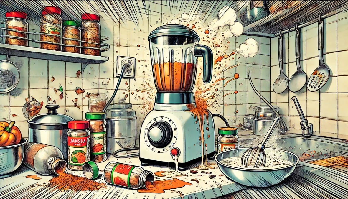 a typical Indian kitchen showing common mixer grinder mistakes