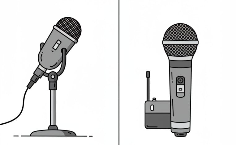 wired and wireless mic side by side