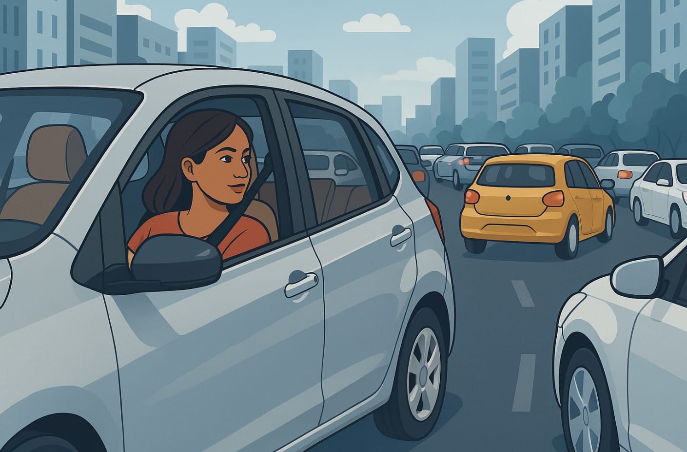 a car in busy city traffic