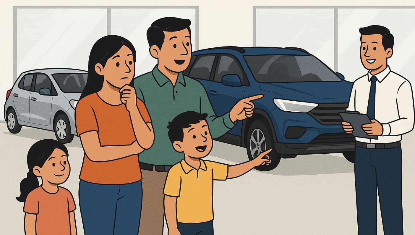 a family upgrading from small car to suv
