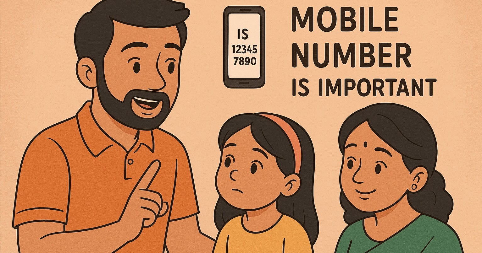 a father explaining why phone number is important in India