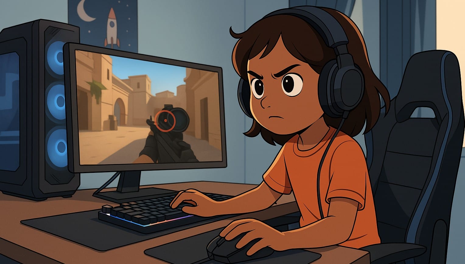 a gamer girl using proper gaming mouse to improve her gameplay