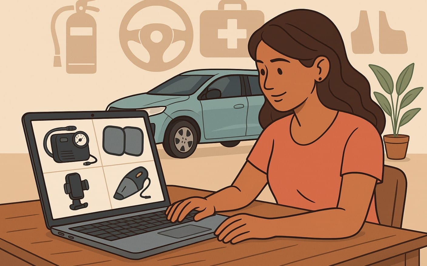 a girl buying car accessories online