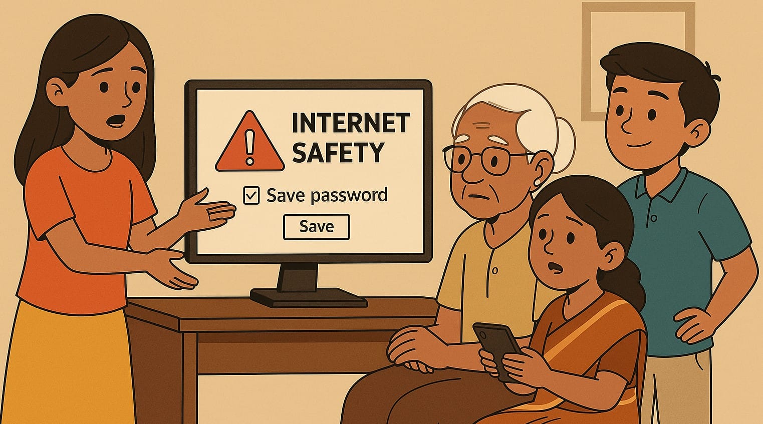 a girl explaining how to browse safely and dont store password