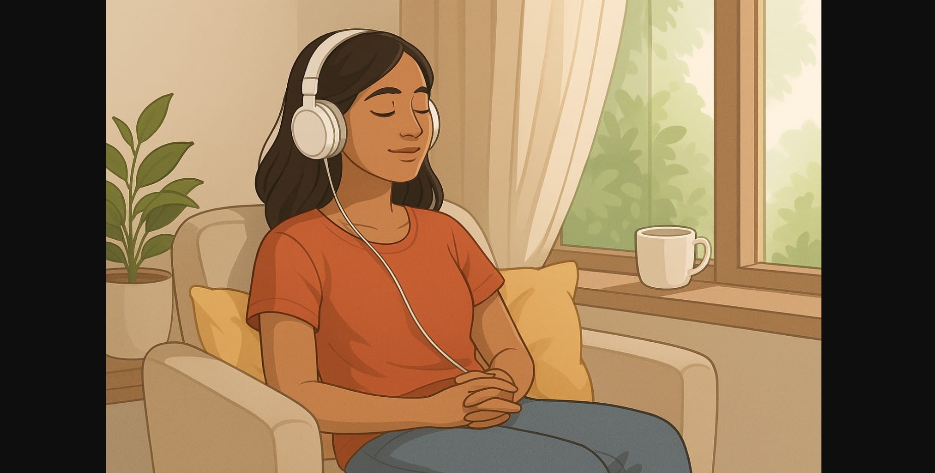 a girl relaxing with headphone on