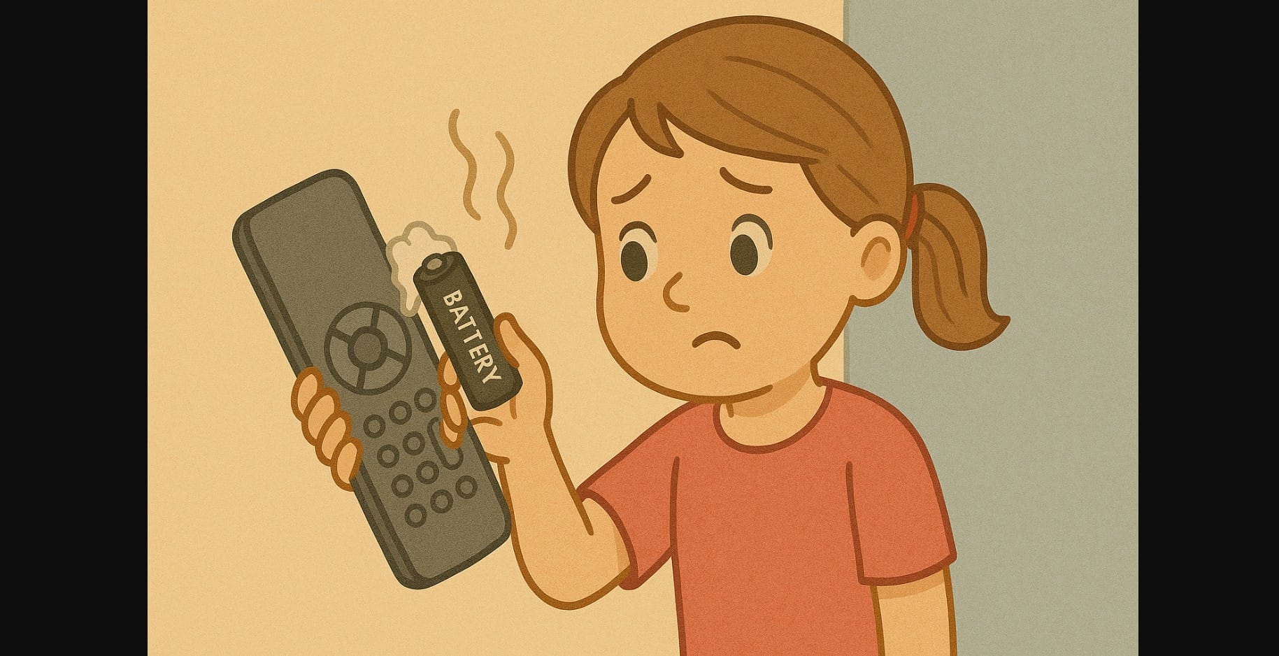 a girl removing leaky old battery from remote