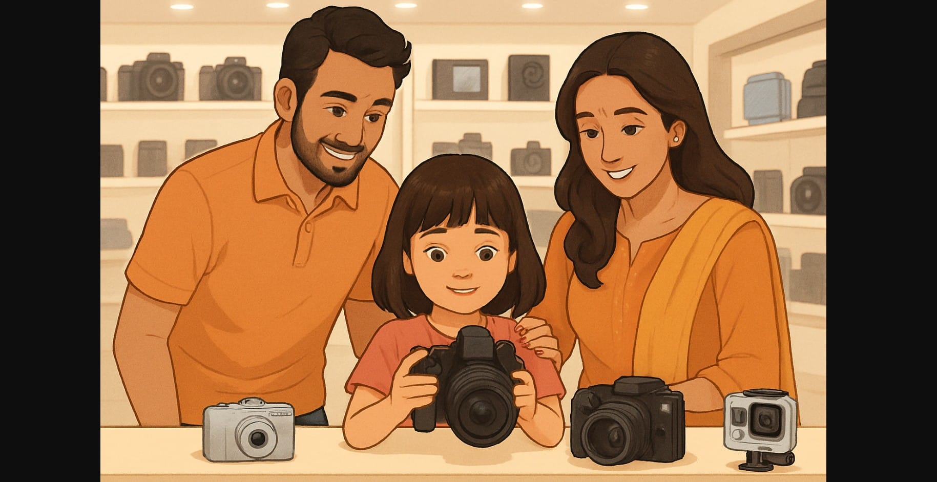 a girl testing dslr camera