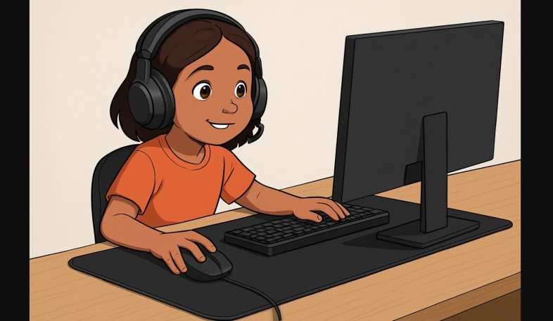 a girl using big wide mouse pad for gaming