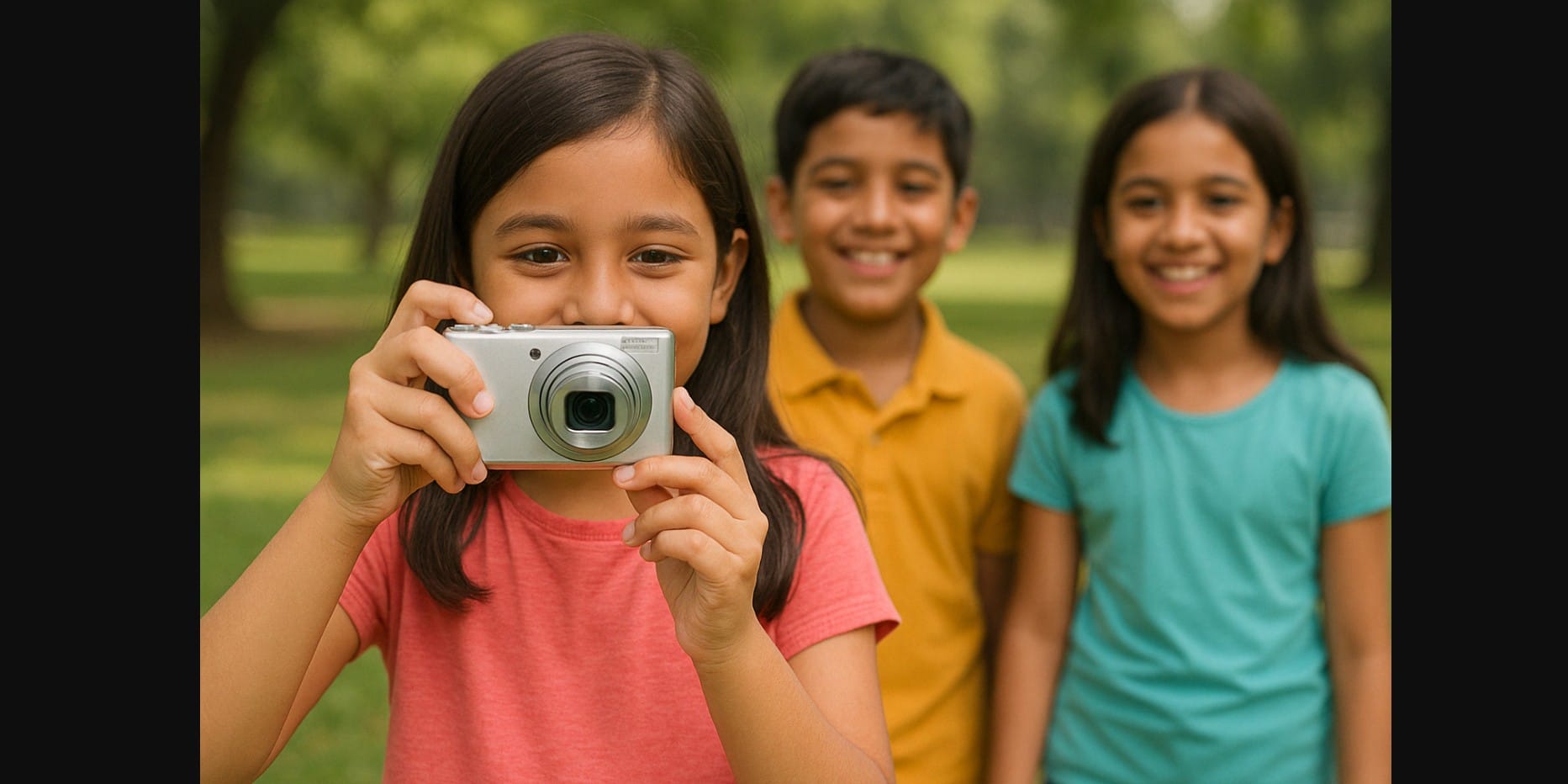 a girl using point and shoot compact camera