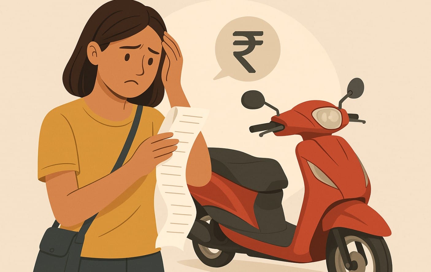 a girl worried about her monthly scooters expenditure