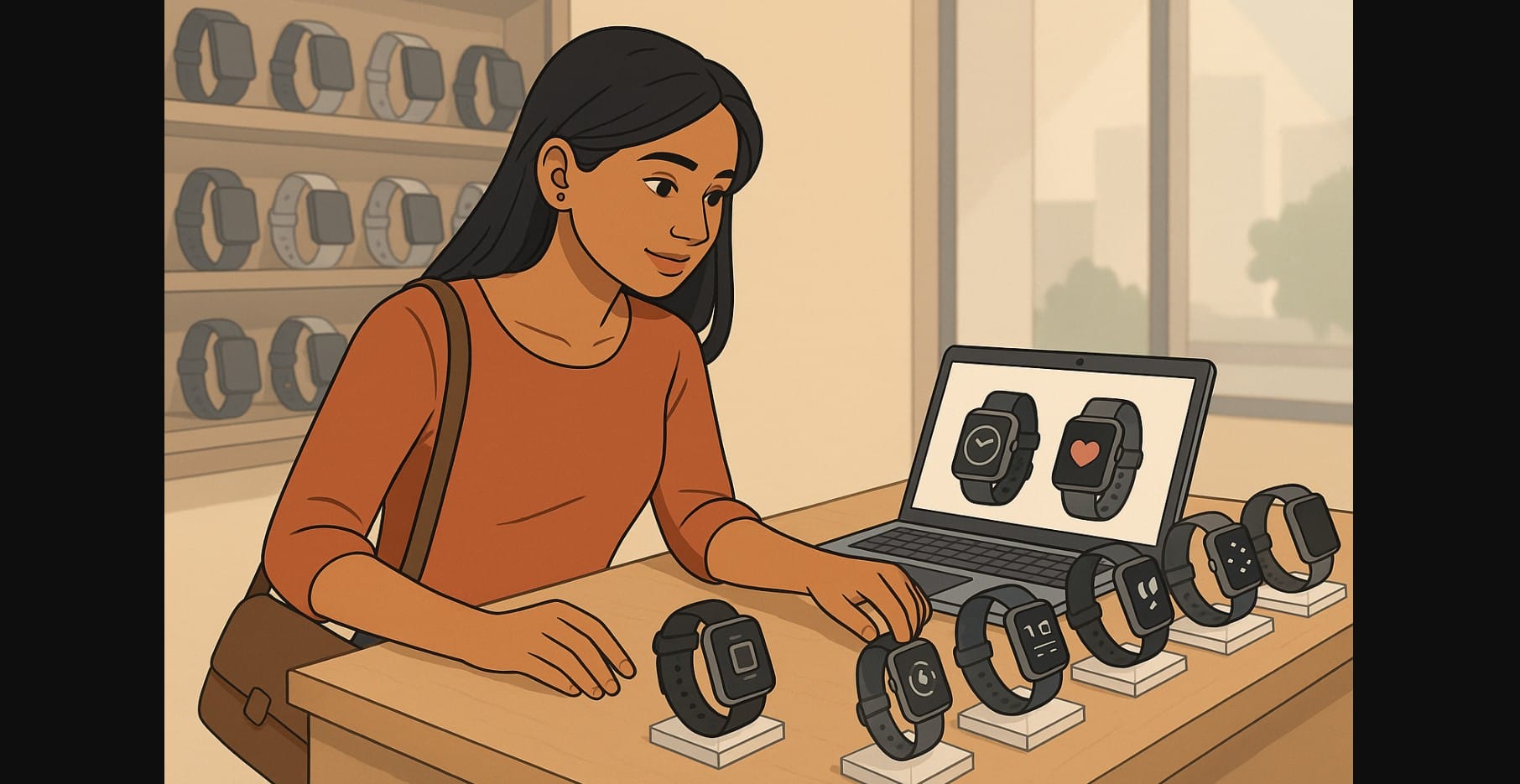 a person checking smartwatch in store