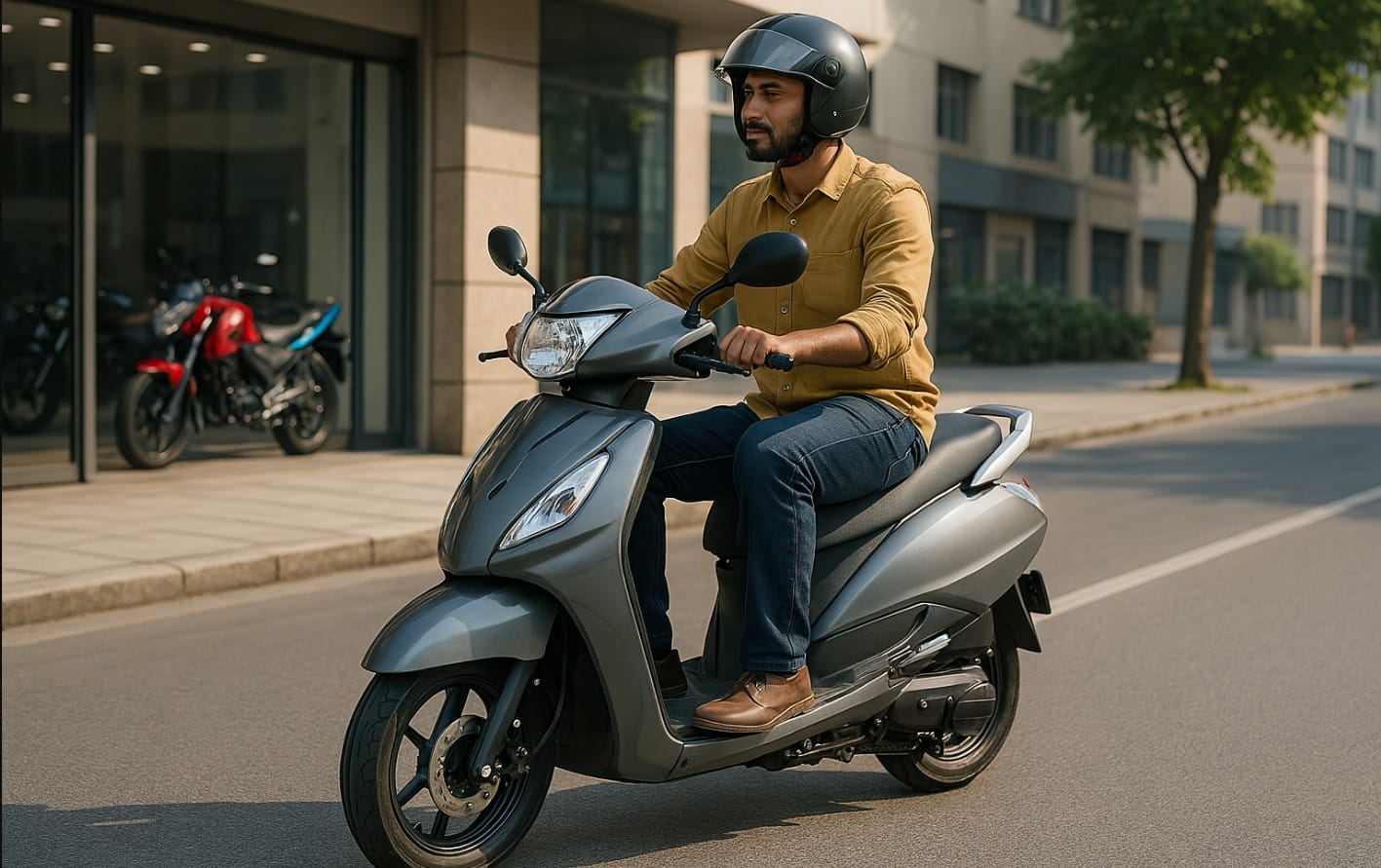 a person test riding a scooter