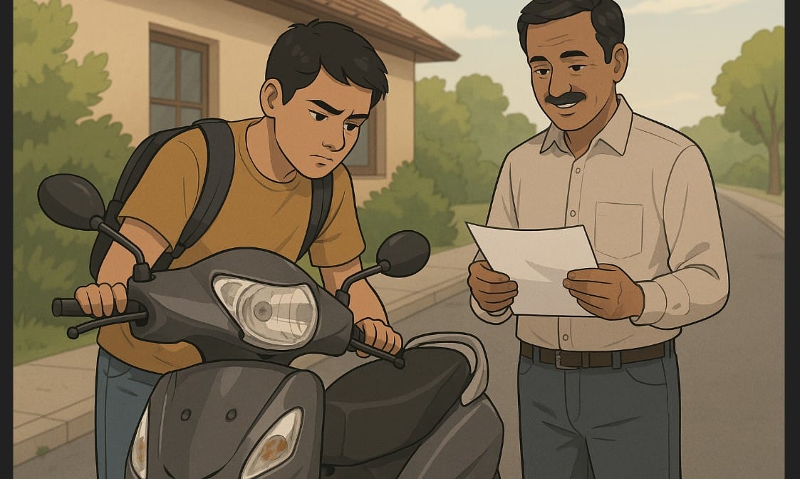 a person carefully checking used scooter