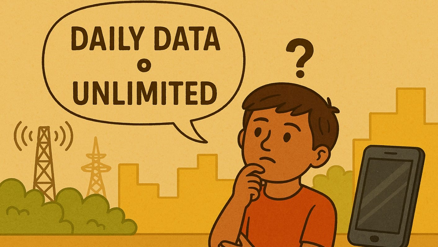 a phone user wondering unlimited data or daily plan