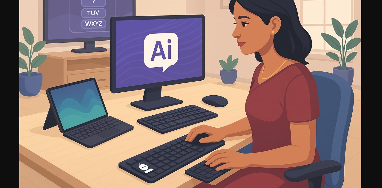 a woman using cutting edge keyboard design