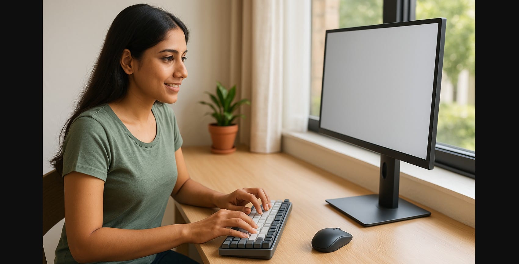a woman using wireless mechanical keyboard