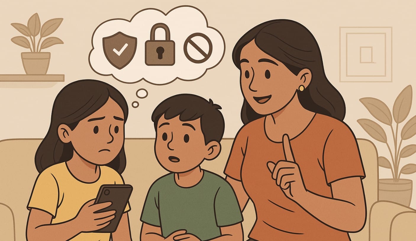 mom explaining how to safely browse internet