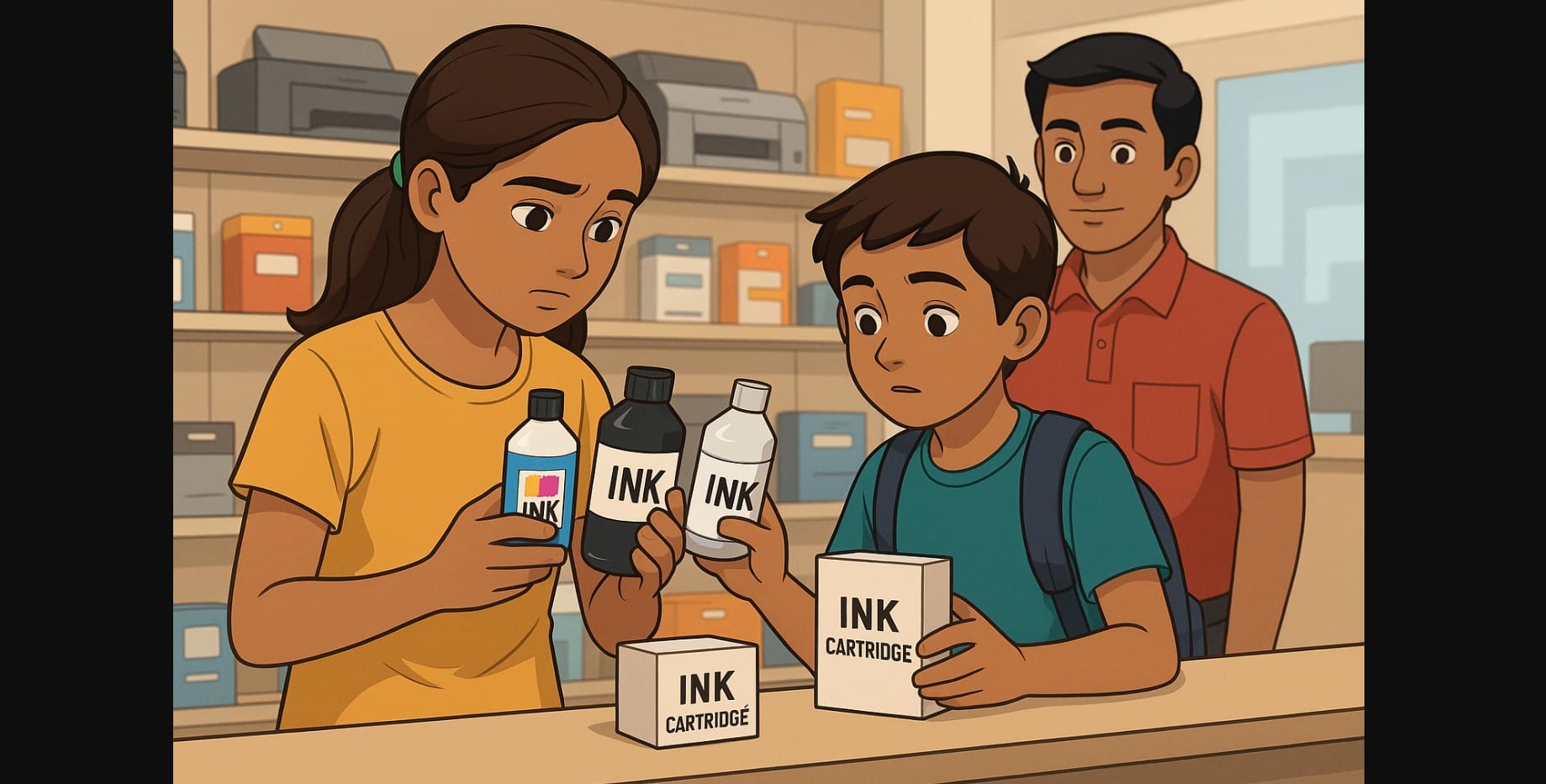 sister buying ink cartridge