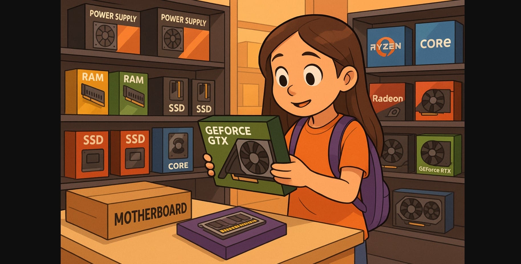 girl buying new pc parts to upgrade old pc