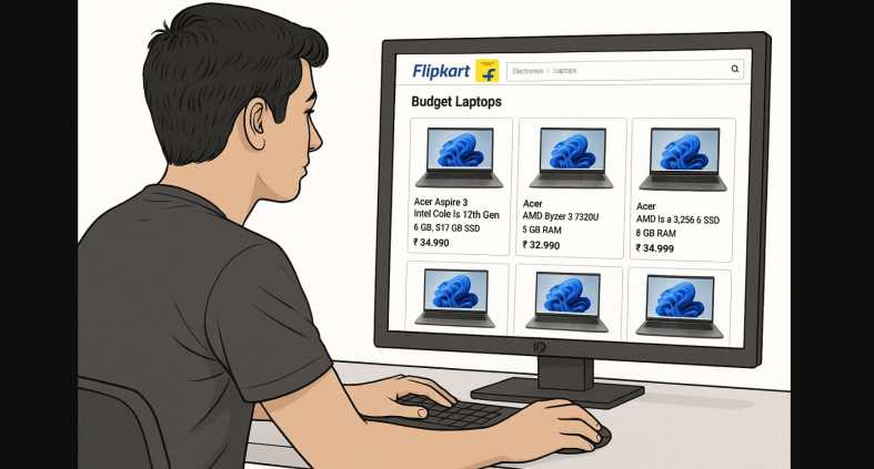 a person checking out cheap laptops on flipkart website