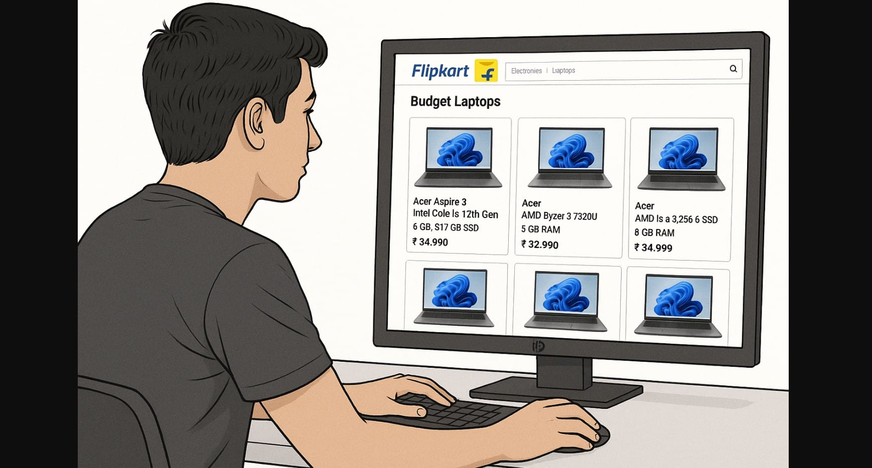 a person checking out cheap laptops on flipkart website