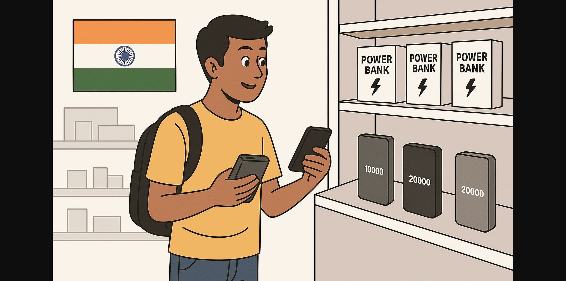 a person looking for big capacity power bank in store